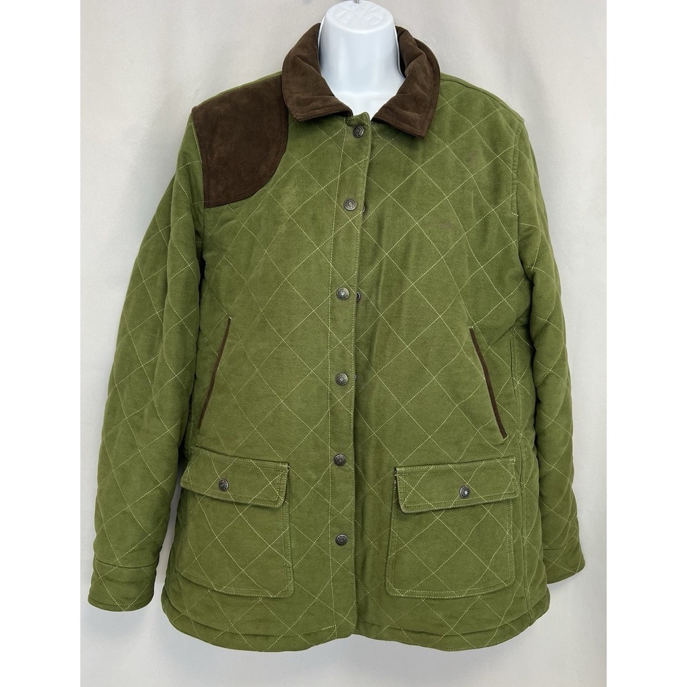 LL Bean Women's Vintage Quilted Jacket Thinsulate Green Gore-tex Sz L Wool